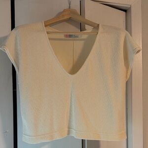 Free People Beach Cropped Women's Cream V-Neck Top Size Medium Cotton Polyester